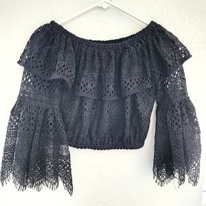 CHOICE black lace off shoulder Long sleeves top dress shirt New